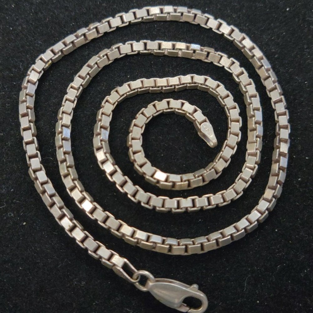 .925 Sterling Square Box Link Chain 20" Italian Necklace Lobster Clasp (R089)